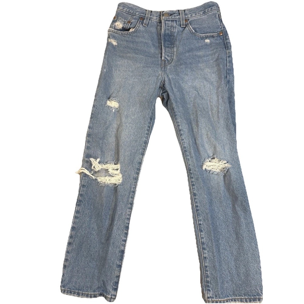 Levi's 501 Womens Jeans W25 L26 Distressed‎ Straight Leg Light Wash